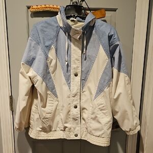 Izzi VINTAGE Blue White Jean Jacket Medium Windbreaker Coat Women 90s